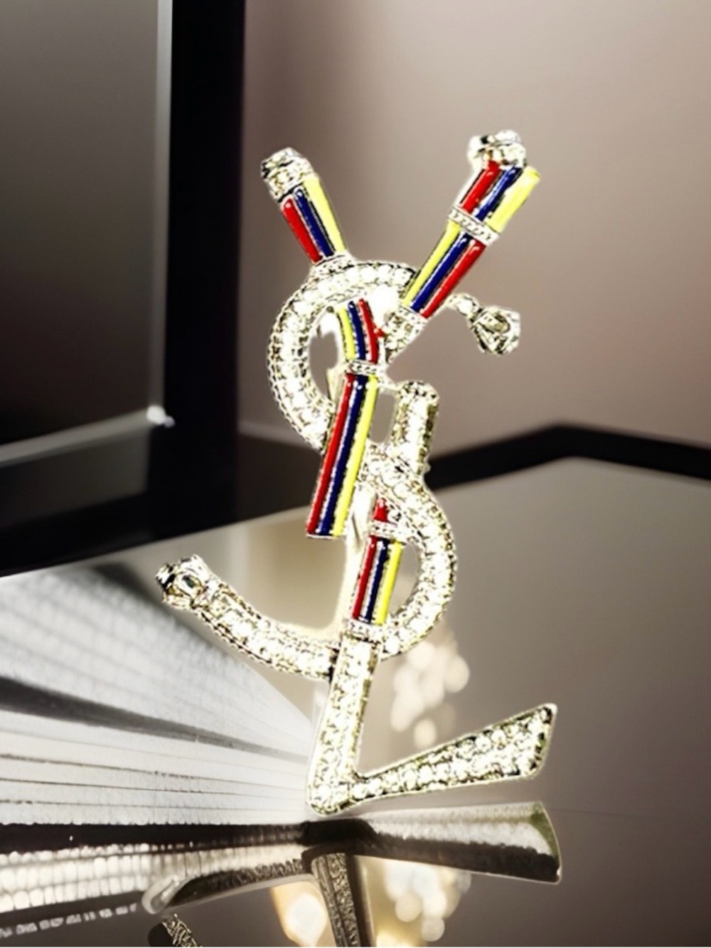 Embellished brooch with Multicolor highlights
